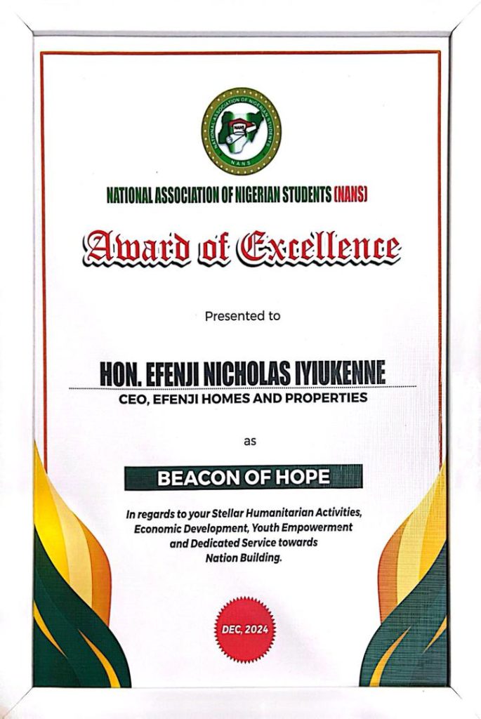 NANS honours CEO of Efenji Homes and Properties with Award of Excellence