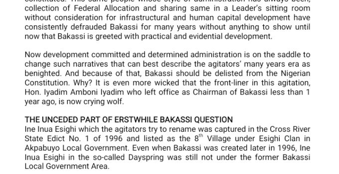 Press Release: Misleading, Deceitful And Fraudulent Agitation For Unceded Part Of The Erstwhile Bakassi: The Truth Perspective